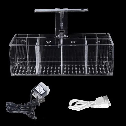 USB-Powered Desktop Aquaponic Betta Tank - Acrylic Rectangle Fish Tank (4-Section Design)