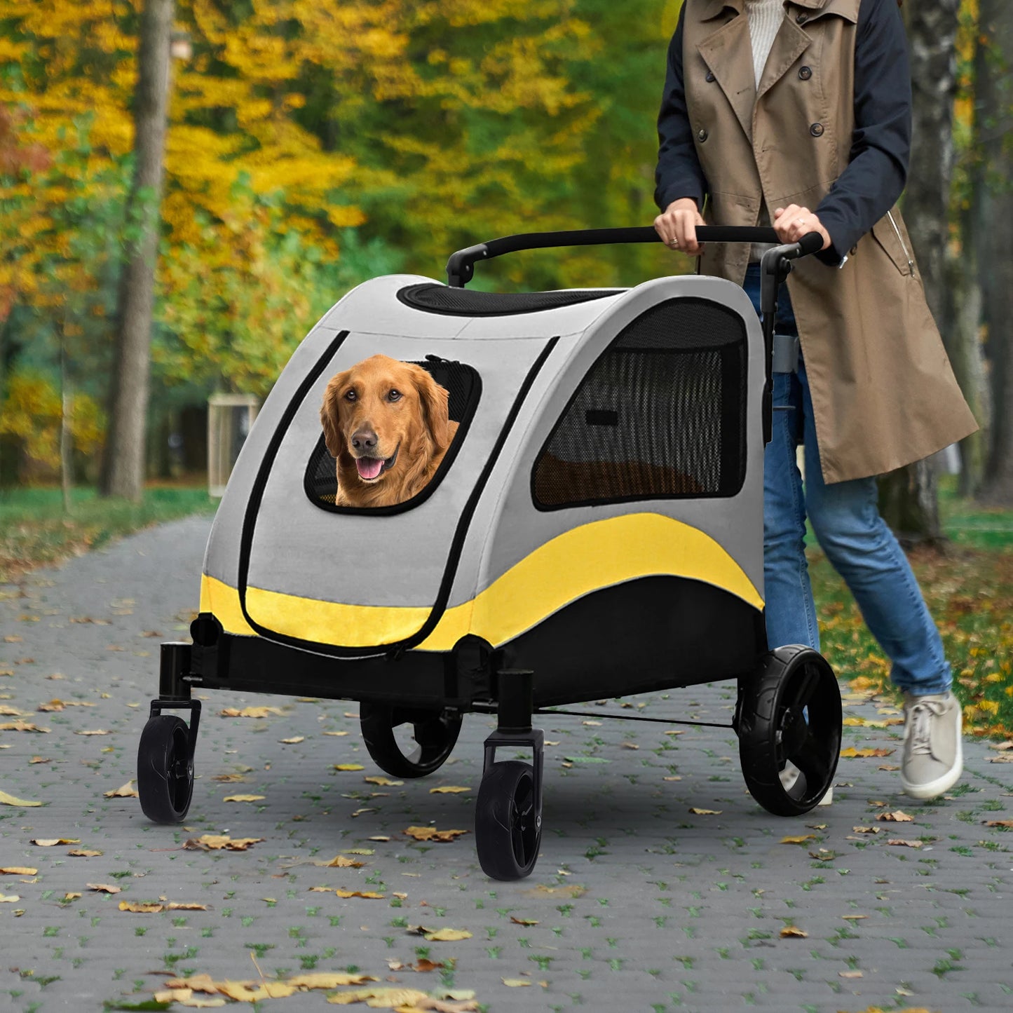 Heavy Duty Large Dog Stroller Buggy 4 Wheels Pet Jogger