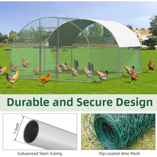 Large Metal Chicken Coop Run for Yard with Cover
