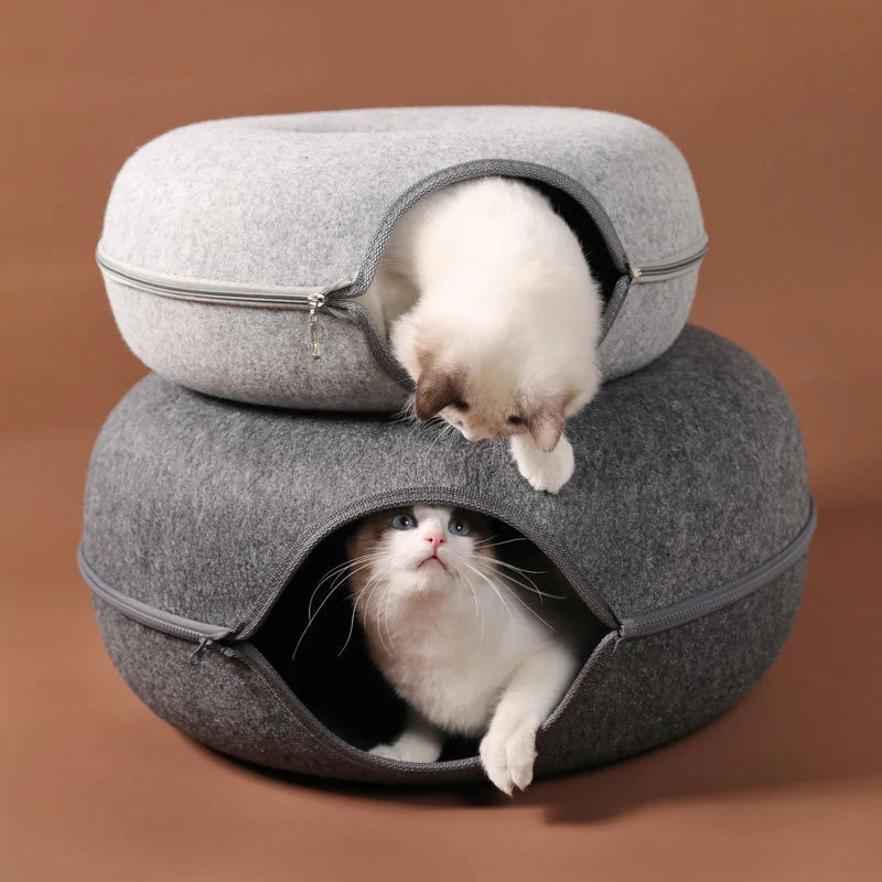 Donut Cat Bed for 2 Cats Tunnel Toys Kitten House