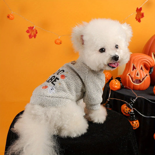 Pumpkin Ghost Halloween Crew Neck  English Embroidery Pullover Jacket