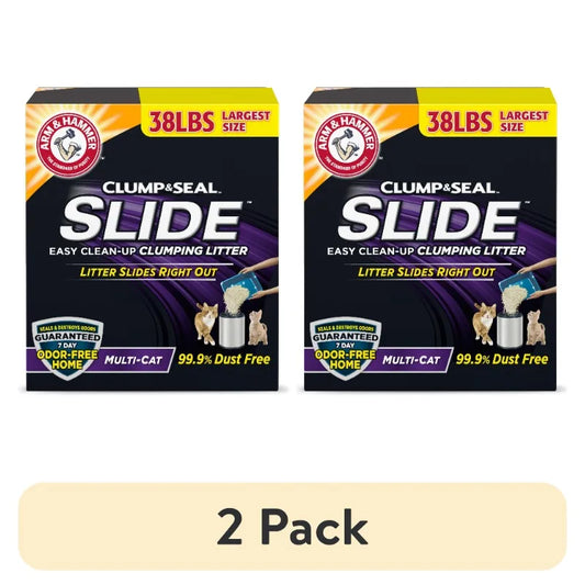 (2 or 1 pack) Seal SLIDE Cat Litter, Easy Clean-up Multi-Cat Clumping Litter, 38 lbs