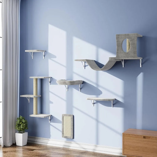 6 Pcs Climber Set with House, Bridge, Steps, Scratcher Board